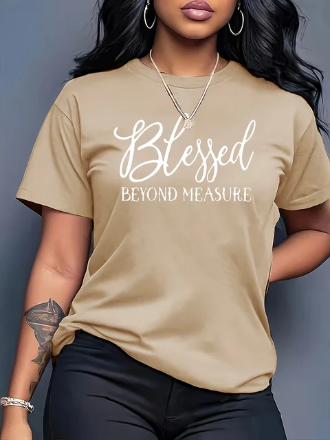 Blessed Beyond Measure Women's Tee - Faith Graphic, Casual Orange Top 5