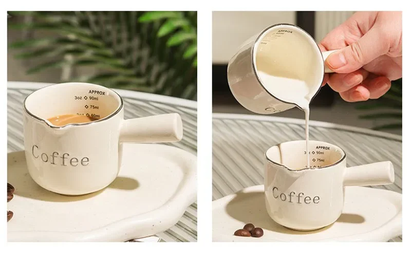 3 unzen/90 ml Espresso Kaffee Keramik Kleine Milch Tasse Mit Skala Kaffee Messbecher Extraktion Tasse Mit V-förmigen Mund Krug – Detail 10