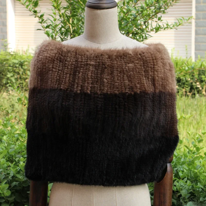 

Mink Fur Grass Woven Scarf Women's Thickened Dense Knitted Neck Pullover Head Shawl