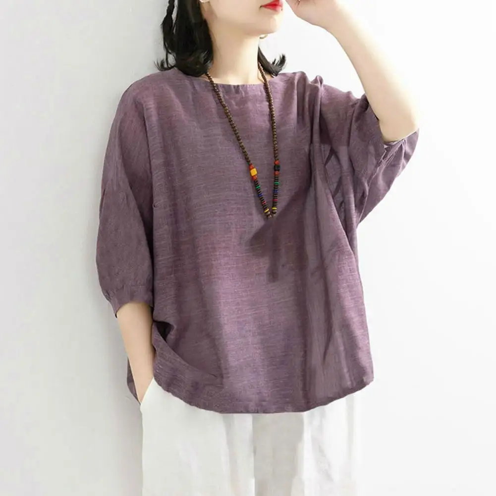 

Loose Fit Top Stylish Women's Summer T-shirt with Batwing Sleeves Loose Fit Solid Color Blouse for Casual Streetwear Women Shirt