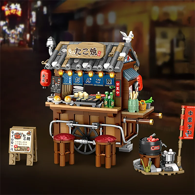 Mini city Street view Architectural landscape model Creative folding blocks toy Takoyaki Shop Coffee shop Christmas gift 2