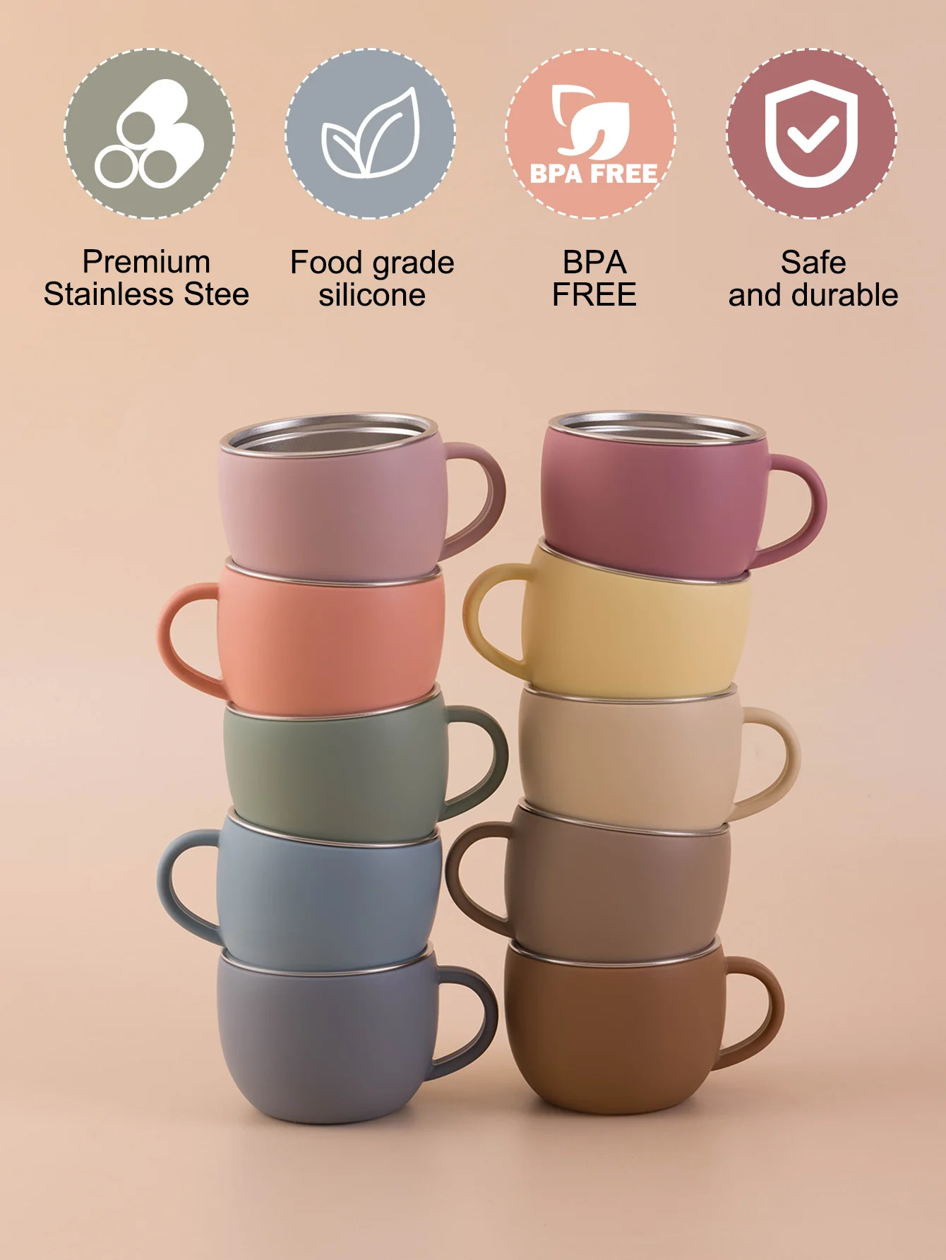 1PCS 스테인리스 스틸 컵 용 BPA 프리 탈착식 실리콘 스파우트 싱글 핸들 학습용 컵 안전한 어린이 물병