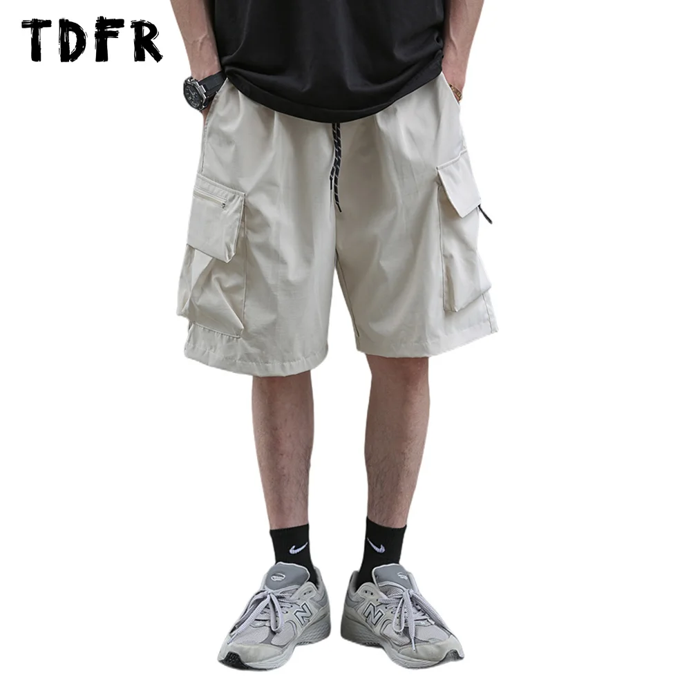 

Multi-Pocket Solid Color Cargo Shorts Mens Summer Casual Safari Style Loose Wide Leg Knee-length Shorts Men