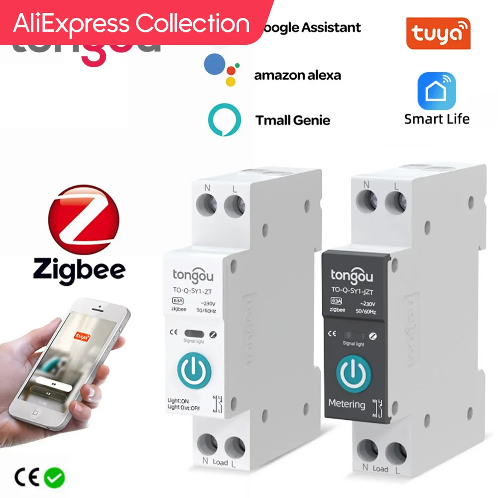 AliExpress 컬렉션 투야 지그비 스마트 회로 차단기, 스마트 스위치, 1P 63A DIN 레일, 스마트 홈 무선 리모컨 와이파이