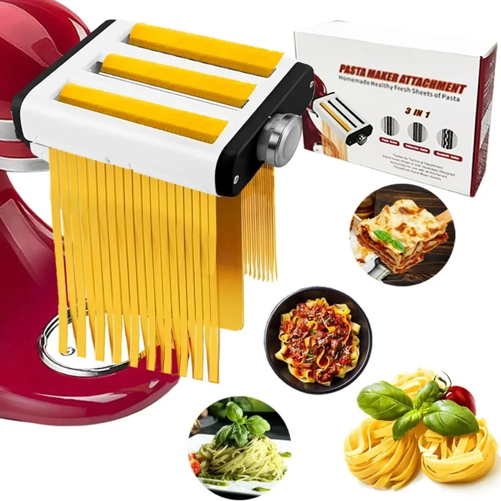 Pasta Maker Attachment for All Kitchenaid Mixers, Noodle Maker Kitchen Aid Mixer Accessories 3 In 1 Including Dough