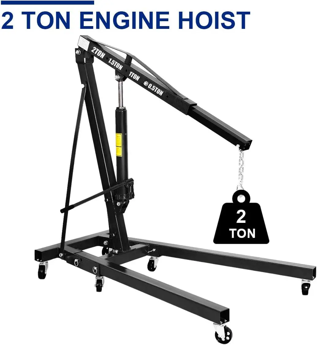 Hoist 2 Ton Folding Engine Lift with 6 Wheels Heavy Duty Steel Hydraulic Shop Engine Crane Cherry Picker Hoist