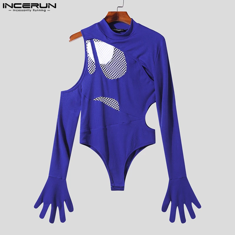 INCERUN 2023 Sexy Fashionable Mens Bodysuits Deconstructed Design Spliced Mesh Rompers Pullover Thimble Triangle Jumpsuits S-5XL