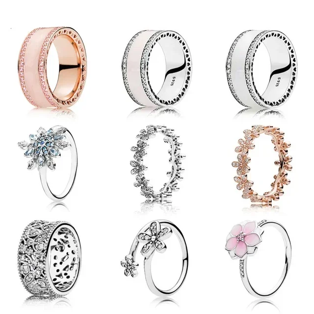 

NEW 925 Sterling Silver Marguerite Ring Fleur Rose Blanc Radiant Coeurs Anneau Clair Fit DIY Jewelry Wholesale Factory