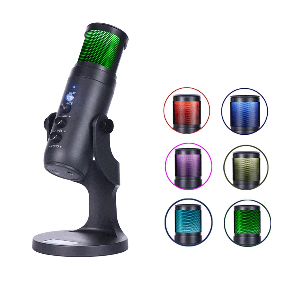 

Конденсаторный микрофон RGB для iPhone, Android, ноутбуков, компьютеров с USB-разъемом и разъемом для наушников