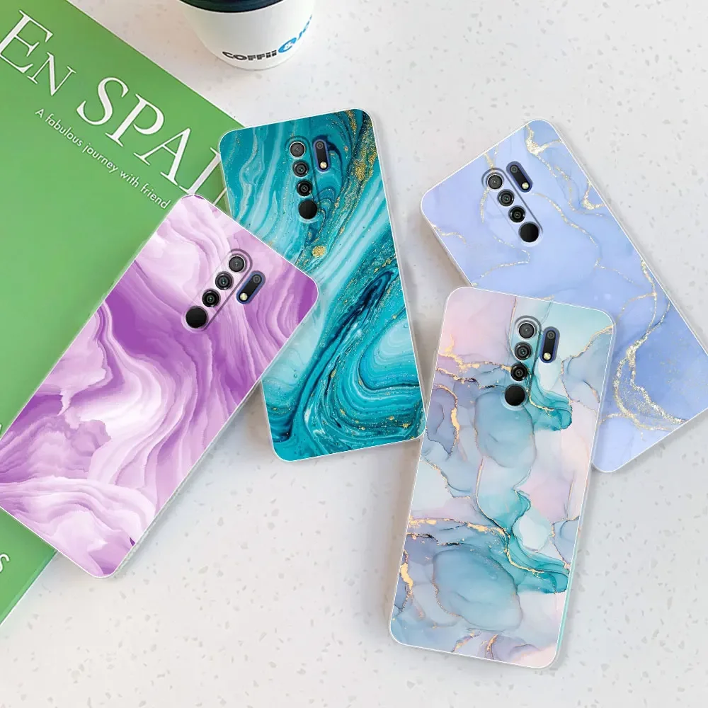Elegant Watercolor Marble Transparent Silicone Soft TPU Case for 6.53-inch Smartphones - Protective Bumper Back Cover