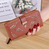 Portefeuille long en cuir PU pour femme, sac à main en poudre de feuilles creuses dorées, porte-monnaie, porte-cartes, pochette pour femme 6