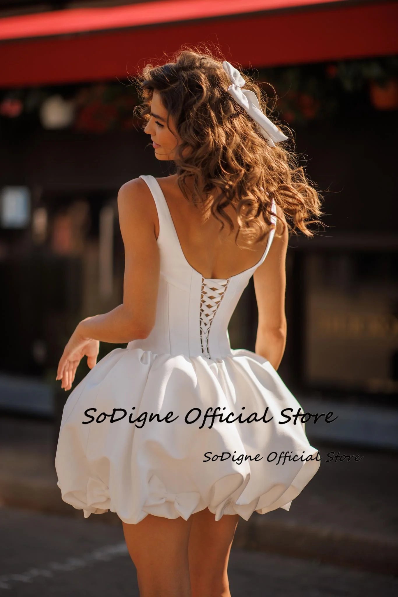 SoDigne A-line Satin Short Bride Dresses Square Collar Sleeveless Wedding Dress Mini Bridal Gown Robe De Mairee Customized 14 Sab974b5e01574c948bfc8b4a77c627ef9
