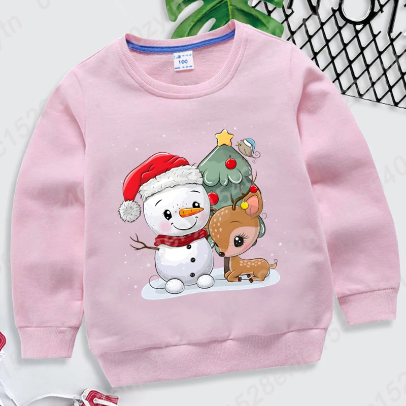Suéteres con estampado de árbol de Navidad, muñeco de nieve y reno, cuello redondo, sudaderas sin capucha para niños y niñas, sudaderas de manga larga de otoño