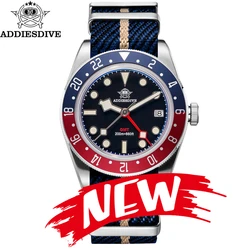 ADDIESDIVE 39mm GMT Watch Quartz Watches Blue Super Luminous Bubble Mirror Glass BGW9 Super Luminous 20Bar Men's Fashion Watch