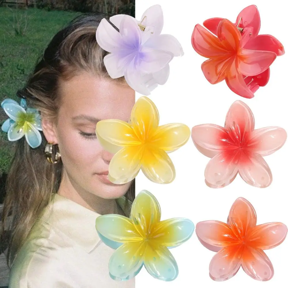 Colorful Flower Hair Claw Clips For Women Girls Plumeria Flower Shape Barrettes Artificial Egg Flower Hairpins Hair Accessories artificial flower hairpins wedding bridal hair clip for woman hawaiian plumeria foam headdress holiday seaside headwear gifts