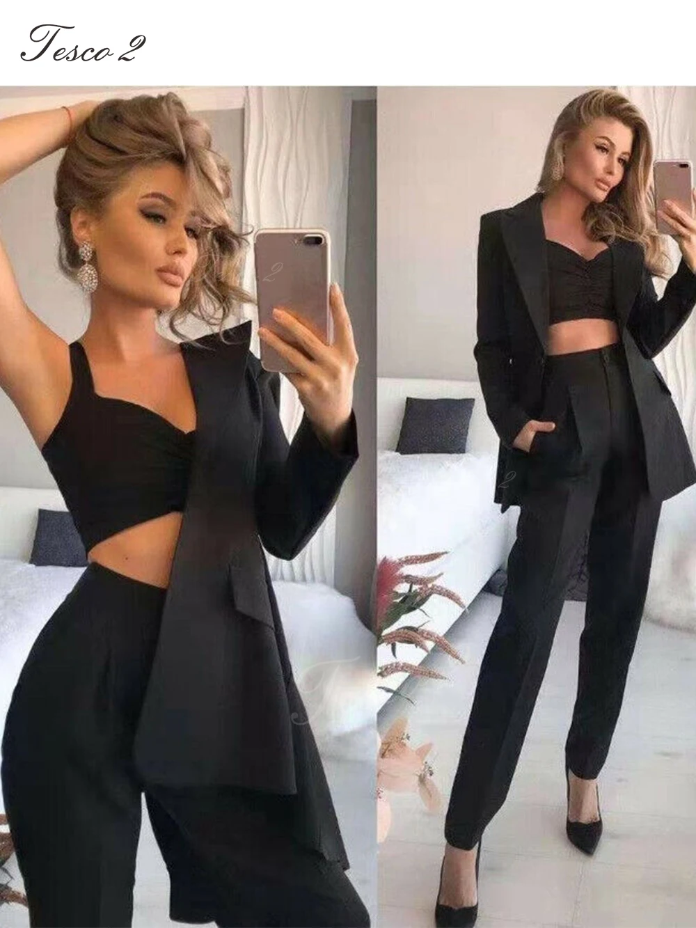 Elegant Women's Suit Slim Fit Sharp Cut Single Button Peak Lapel Women Suit 2 Piece Jacket Blazer Pants For Spring Autumn