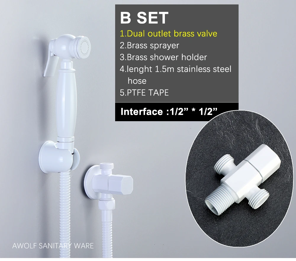 Description Picture 5 of itemAwolf White Handheld Toilet Bidet Sprayer Solid Brass Hygienic Shower Head Douche Kit WC Shattaf Set Bidet Faucet AP2288