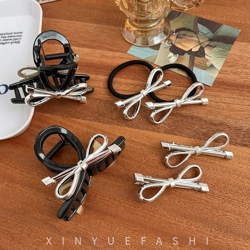 

Korean Style Bow Hair Clip for Women Medium Hair Clasp for Updos, Elegant Shark Clip Back Hair Accessory Small Fragrance Style