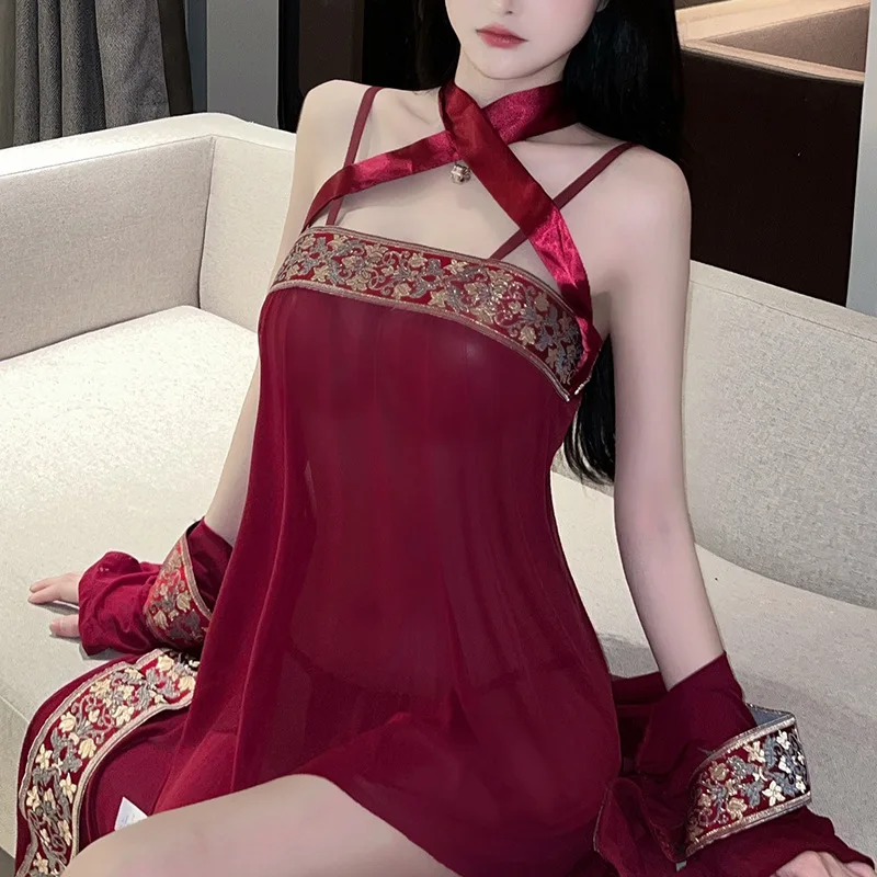 

Sexy Women's Close-fitting Underwear Long Skirt Transparent Suspender Sexy Underwear Mesh Dress Underwear Woman