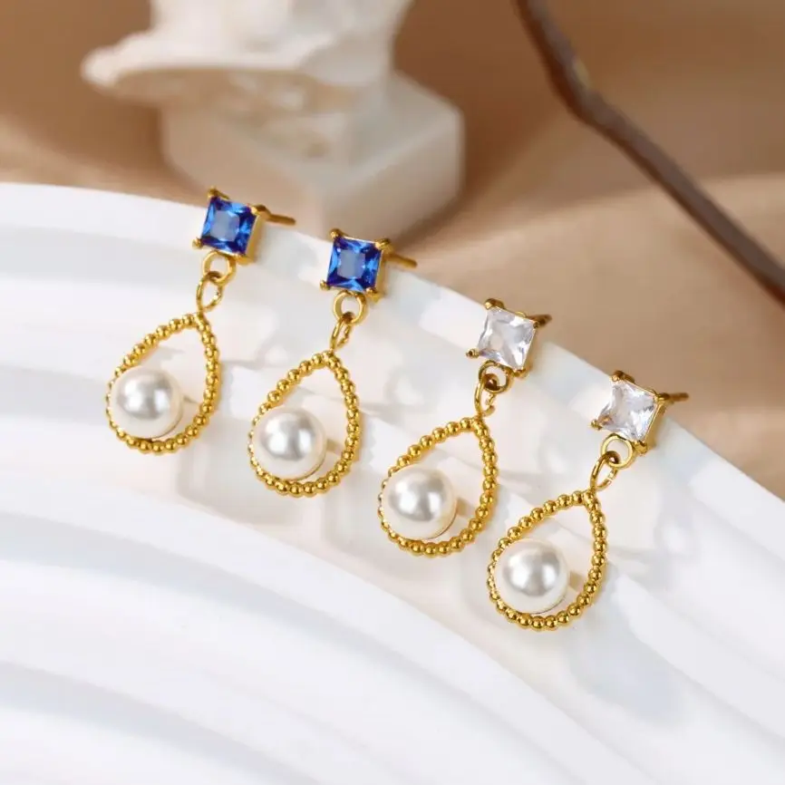 Earrings Imitation Pearl Zircon