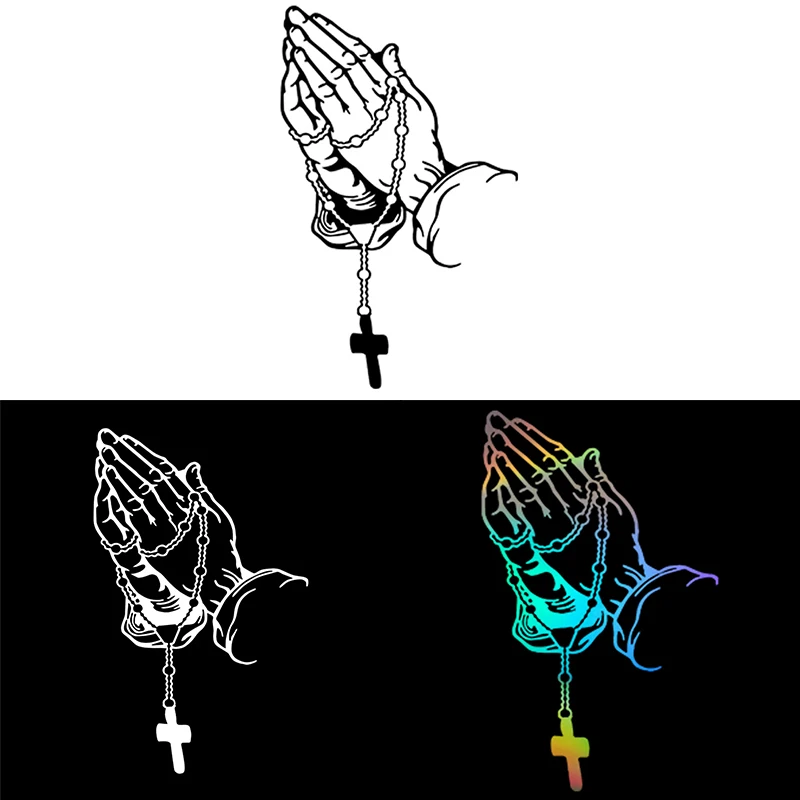 

Personality Rosary Gesture Car Stickers Black White Laser PET Decals Car Styling Decorative Stickers Auto Exterior Accessories