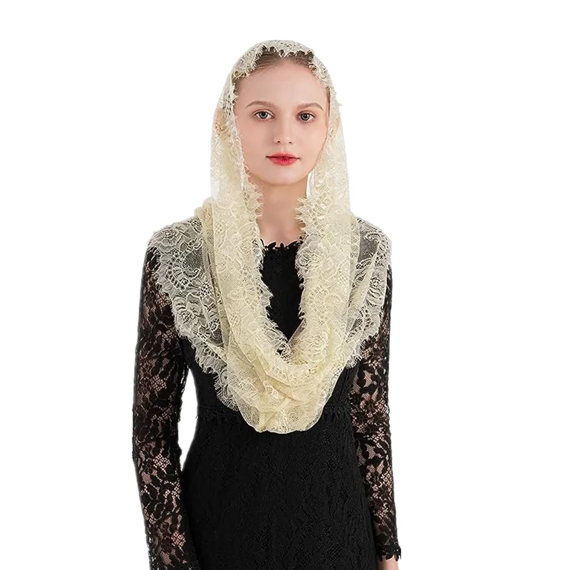 Catholic Church Veil Black and White Eyelash Round Head Covering Spring and Summer Infinity Lace Veil