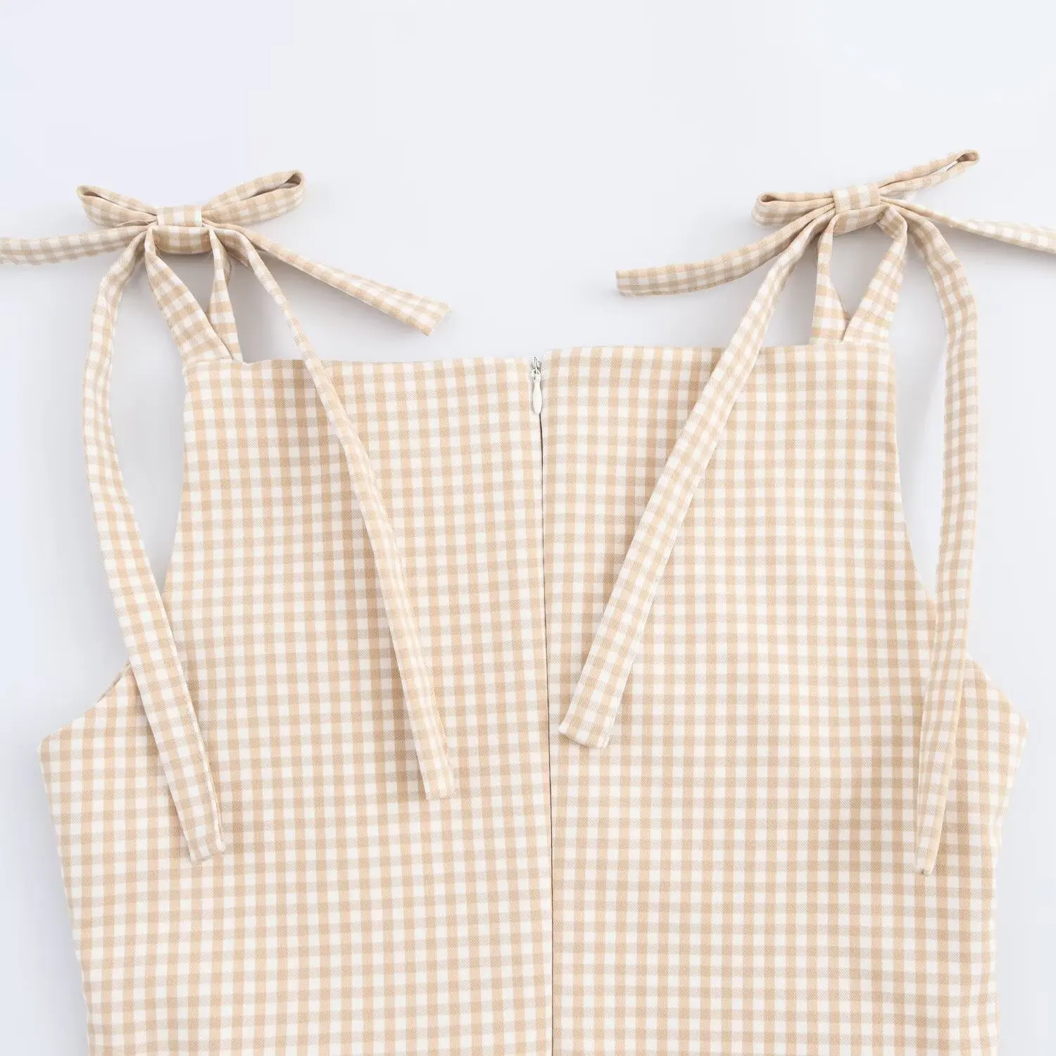 TRAFZA Woman Bow Strap Decoration Square Collar Sleeveless Back Zipper Sling Dresses Summer 2025 Female High Street Mini Dress - view