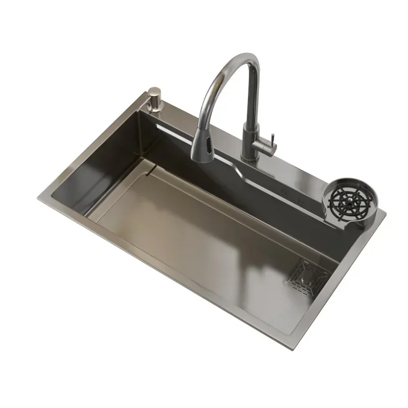 Kitchen Nano Coating 304 Stainless Steel Large Groove Square Sink Vegetable Washing Basin Topmount Workstation Drainage Set