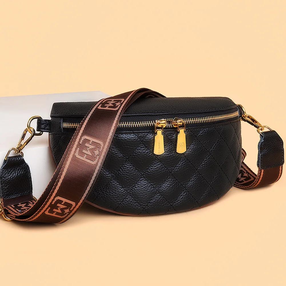 LUXUR Woman Man Fashion Checkered Crossbody Waist Bag Sling Pack Large  Capacity Satchel Bum Bag PU Leather Waistpack Belt Bag For Christmas Gift  Black