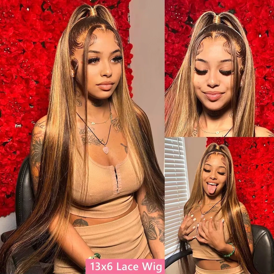 Highlight Straight Wig 13x4 Lace Front Human Hair Wig Pre Plucked Blonde Colored HD Transparent 13x6 Lace Frontal Wigs For Women