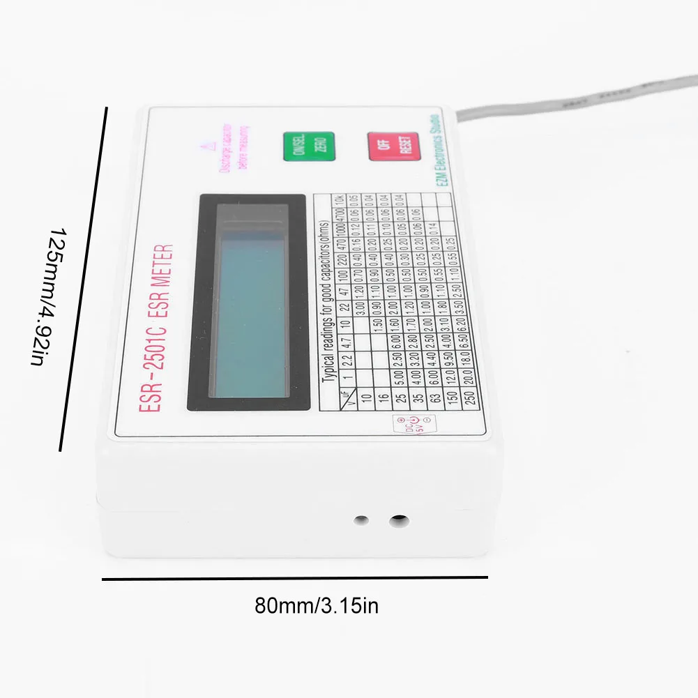 ESR Capacitor Tester Test In Circuit Capacitance Meter With Test Leads Clip Battery LCD Display ESR Meter Smart Shutdown 6