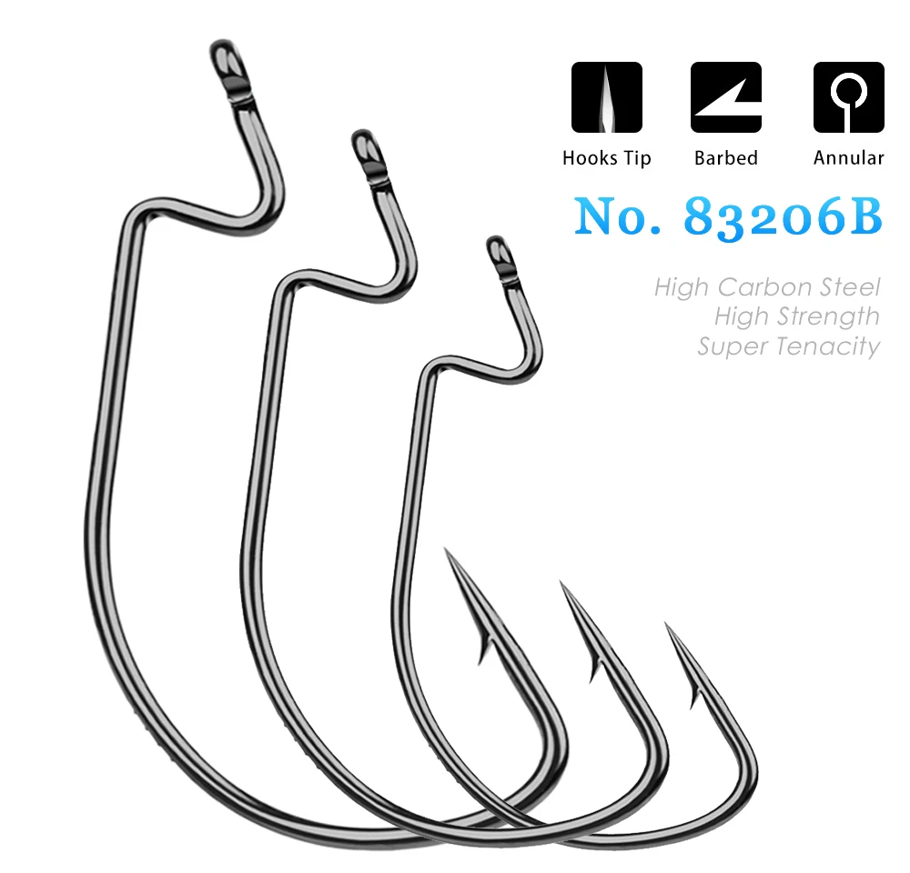 Lot 50Pcs Wide Crank Worm Fishing Hooks 6#-5/0# High Carbon Steel Fishhooks For Soft Worm Lure Bass Barbed Single Fishing Hooks 10pcs lot fishing hook 2g 2 5g 3g 4g 5g 7g high carbon steel wide crank offset fishhook jig head for soft worm lure peche