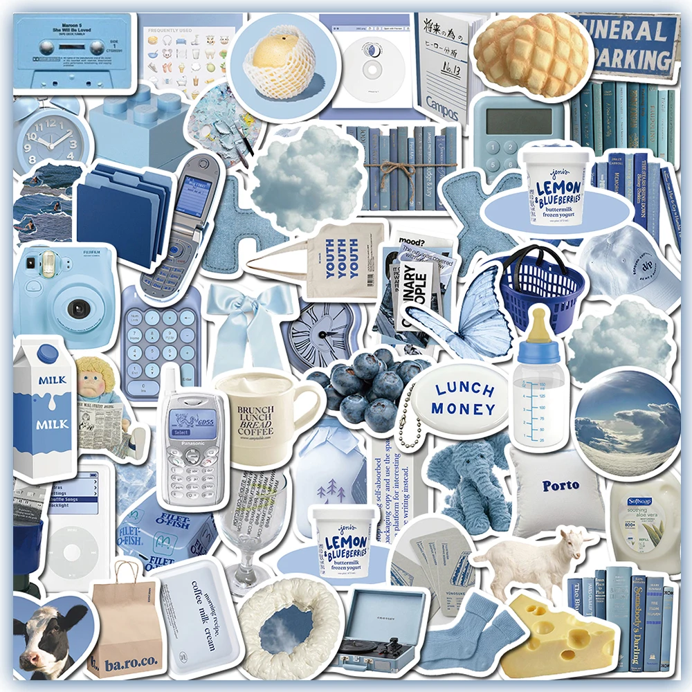 

10/50PCS INS Style Sky Blue Fashion Stickers Kawaii Pack DIY Skateboard Motorcycle Stationery Decals Decor Phone Laptop Toys
