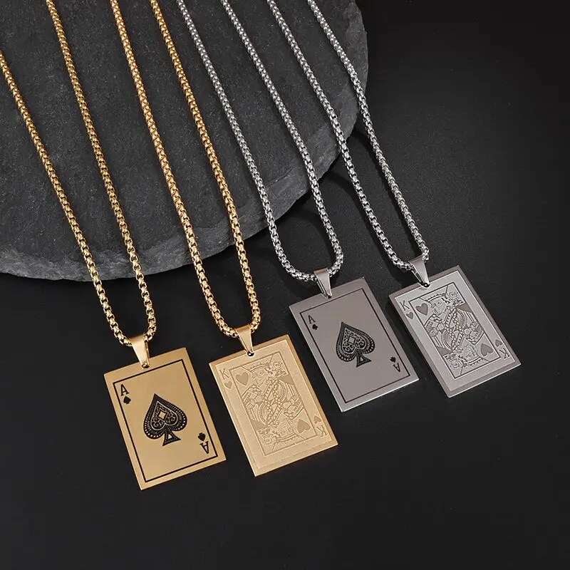 

Personality Creative Playing Card Pendant Necklace Men's Punk Hip Hop Rock Necklace Casual Party Accessories