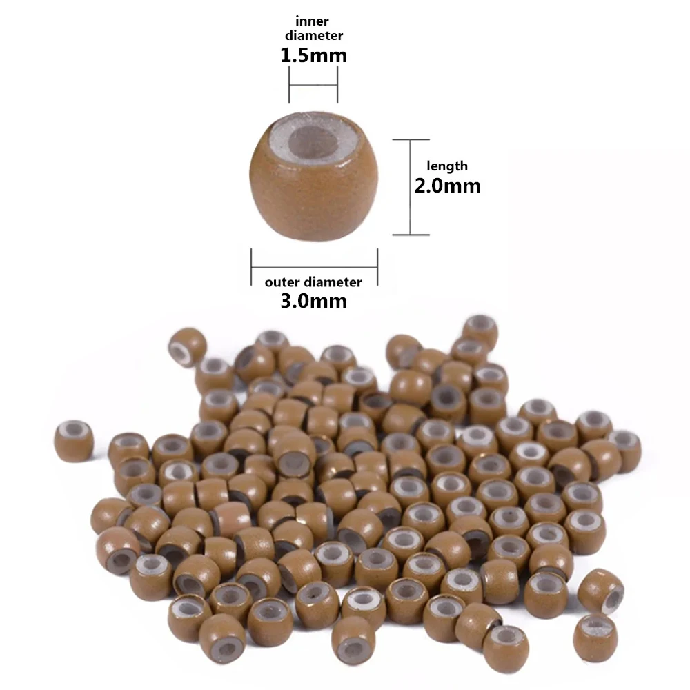 500 Pcs 3mm 실리콘 나노 링 실리콘 라이닝 헤어 비즈가있는 구리 링 헤어 링 헤어 확장 도구