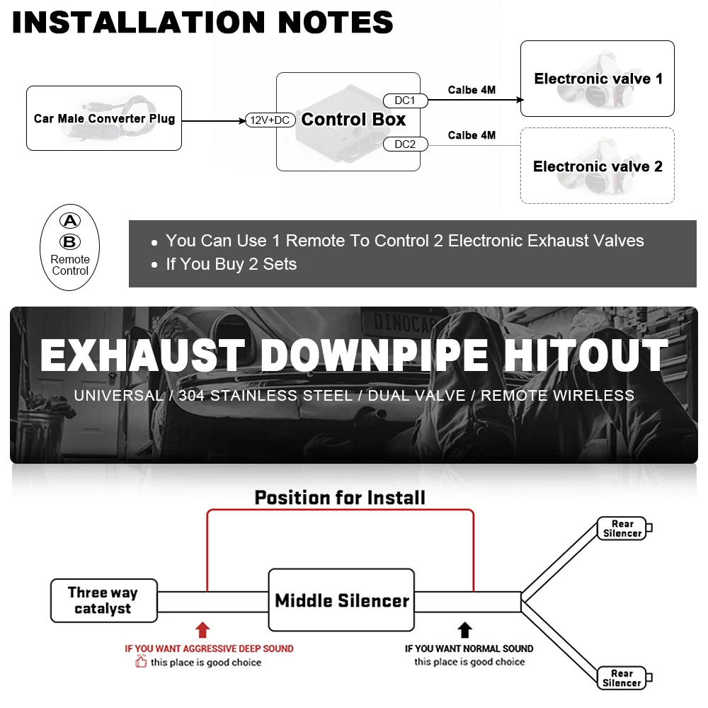 15~90 Degree 2"2.25&lsquo;&rsquo; 2.5'' 3" Double Valve Electric Exhaust Cut Out Valve Exhaust Pipe Muffler Kit With Wireless Remote Control