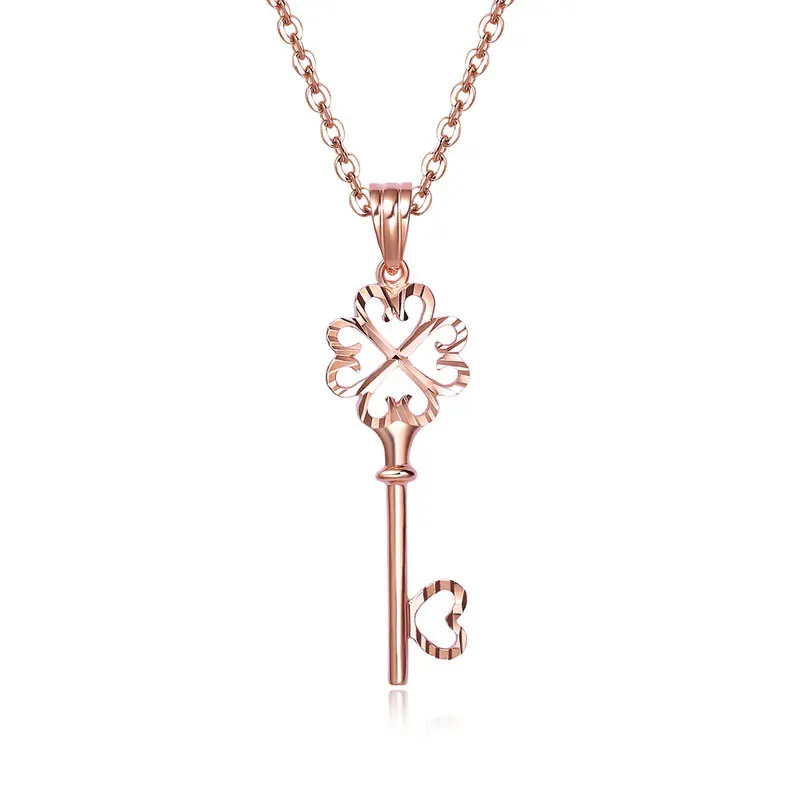 

Women 18K Solid Gold Charm Fancy Carved Key 18 Carat AU750 Pendant Necklace for Female Girl Elegant Office Jewelry Gift