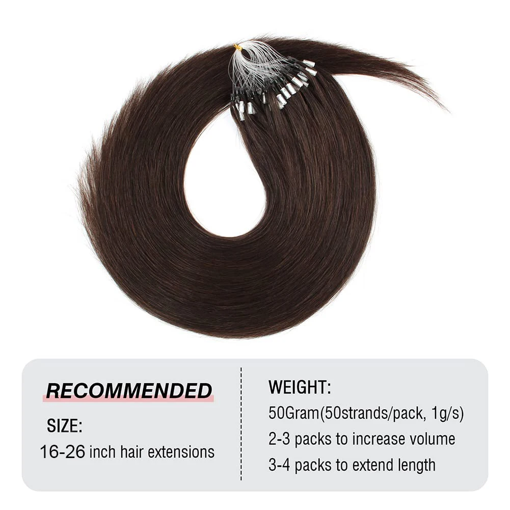 Dark Brown Hair #4 Color Micro Loop Hair Extensions 100% Real Human 16-26 Inch 50g Straight Extension Human for Women