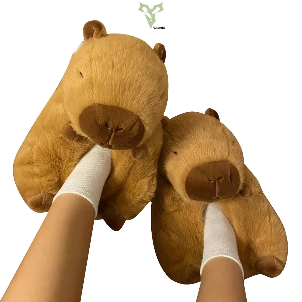 Capybara Plush Slippers Women Cartoon Cute Lovely Soft  Animals Plushy Shoes Cozy Capibara Sandals Winter Indoor Warm Slipper 6