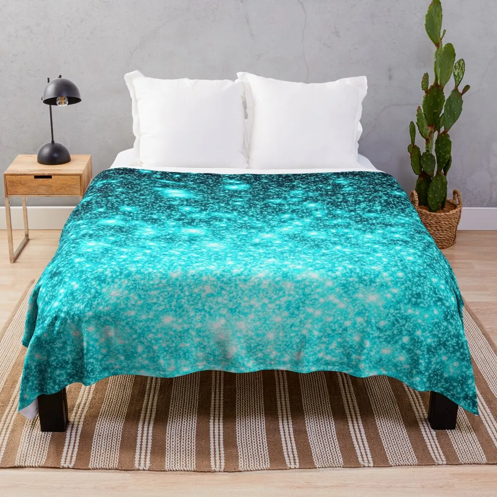 

Teal Galaxy Sparkle Stars Ombre Throw Blanket Designer Blankets Hair Blanket Blanket Fluffy Sofa Quilt