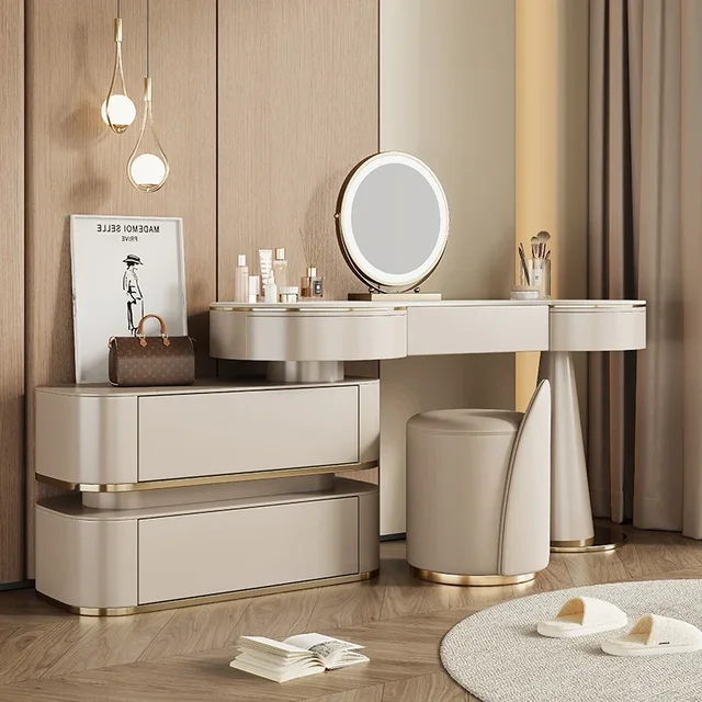 Coiffeuse moderne en bois pour chambre à coucher, meuble de rangement, table de maquillage avec miroir pour chambre principale 1