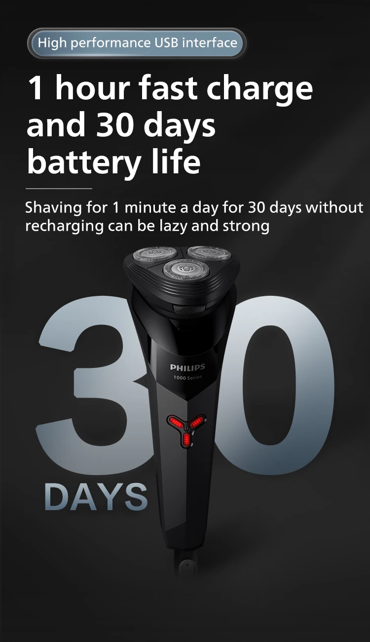 Philips S1113 Electric Shaver - USB Rechargeable Stainless Steel Razor with PowerCut Blades