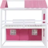 Twin Over Twin Bunk Wood House Bed with Elegant Windows, Sills and Tent, Pink+White 2025 Christmas gifts 5