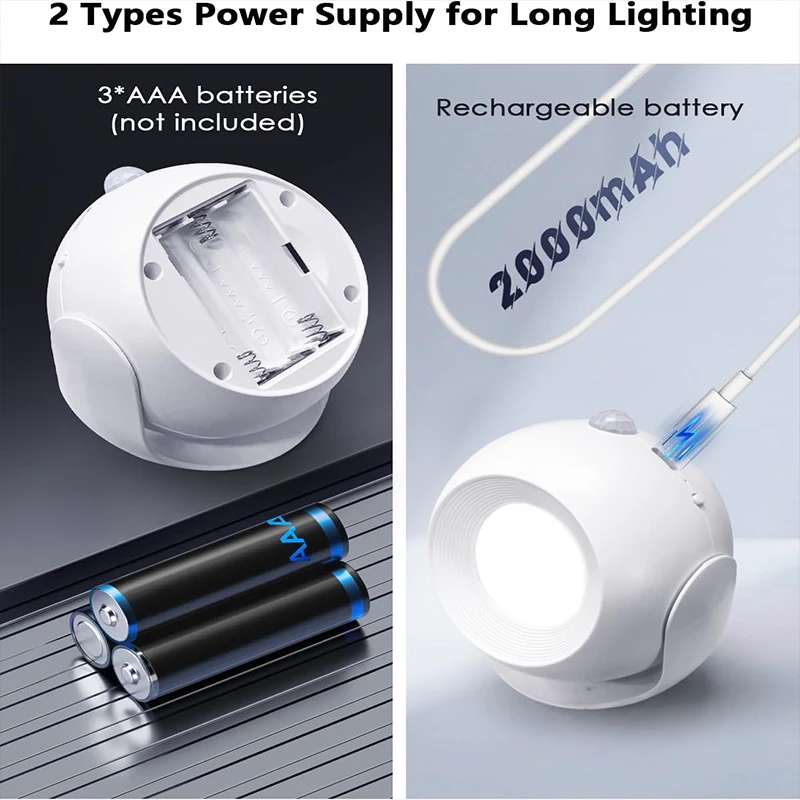 Led Motion Sensor Wall Lamp Touch 360 Rotatable USB Recharge Wireless Portable Night Light for Bedroom Reading Lamp