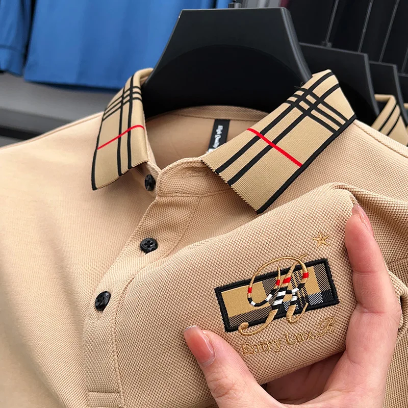 Men's Polo Shirt Autumn Lapel Embroidered Jacquard Long Sleeve T-Shirt Casual Wear