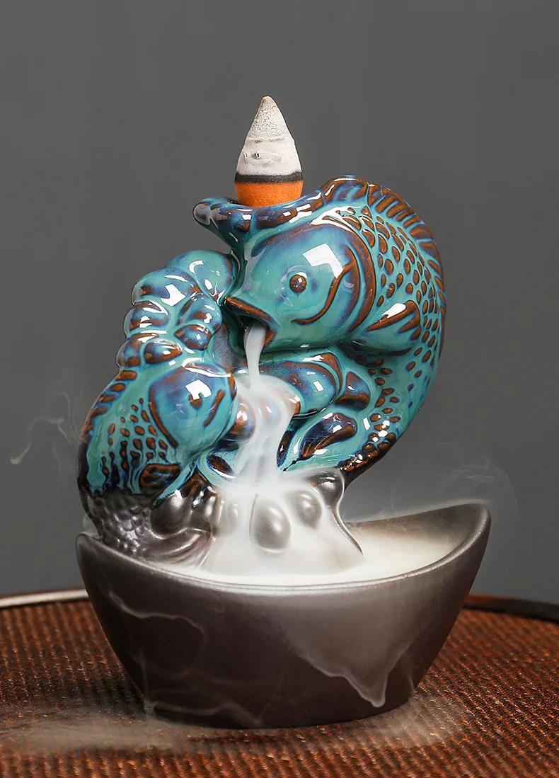 Brûleur d’encens cascade de fumée en céramique fait main pour décoration intérieure zen