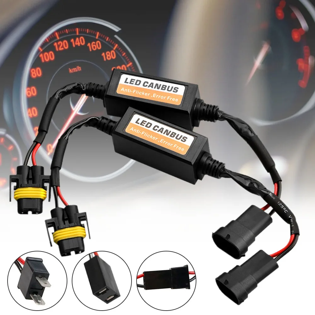 2pcs H7 LED Headlight Decoder Adapter Canbus AntiFlicker Harness Bulbs