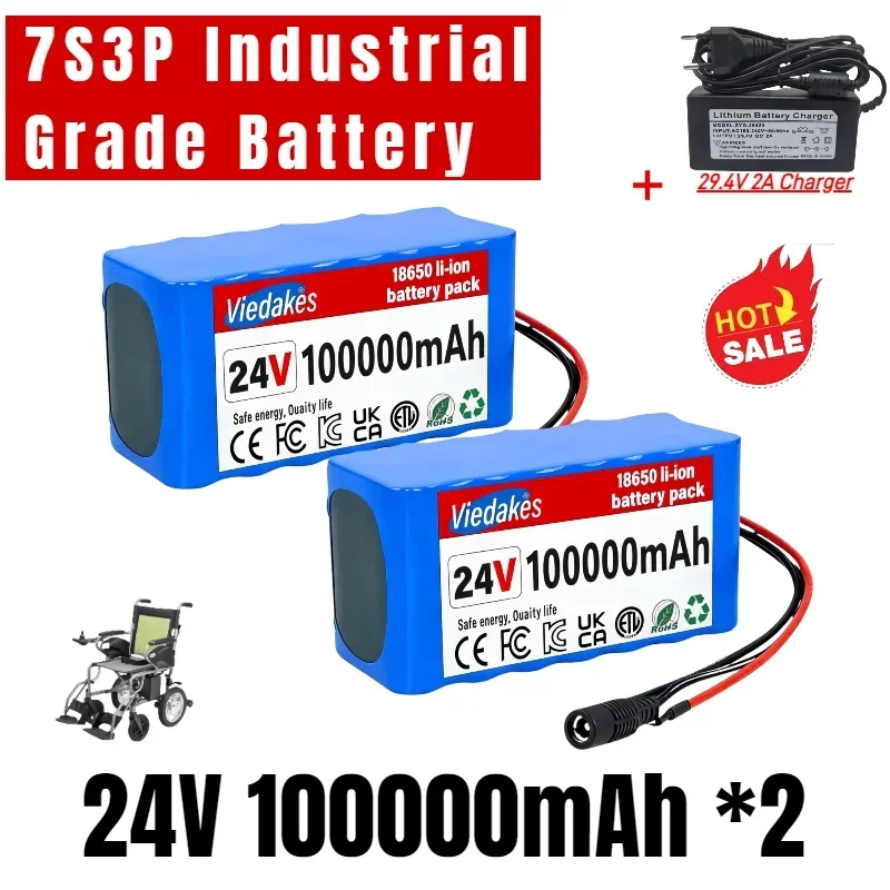 24V 100Ah 7s3p Battery Pack Rechargeable Lithium Battery with 29.4V 2A Charger f