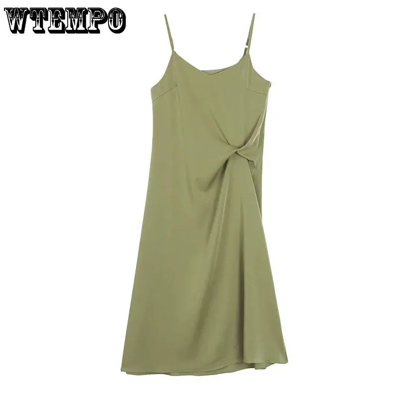 

Green Suspender Dress Texture Advanced Sexy Acetate Satin Avocado Dresses Female Summer Women Clothes Vintage Wholesale