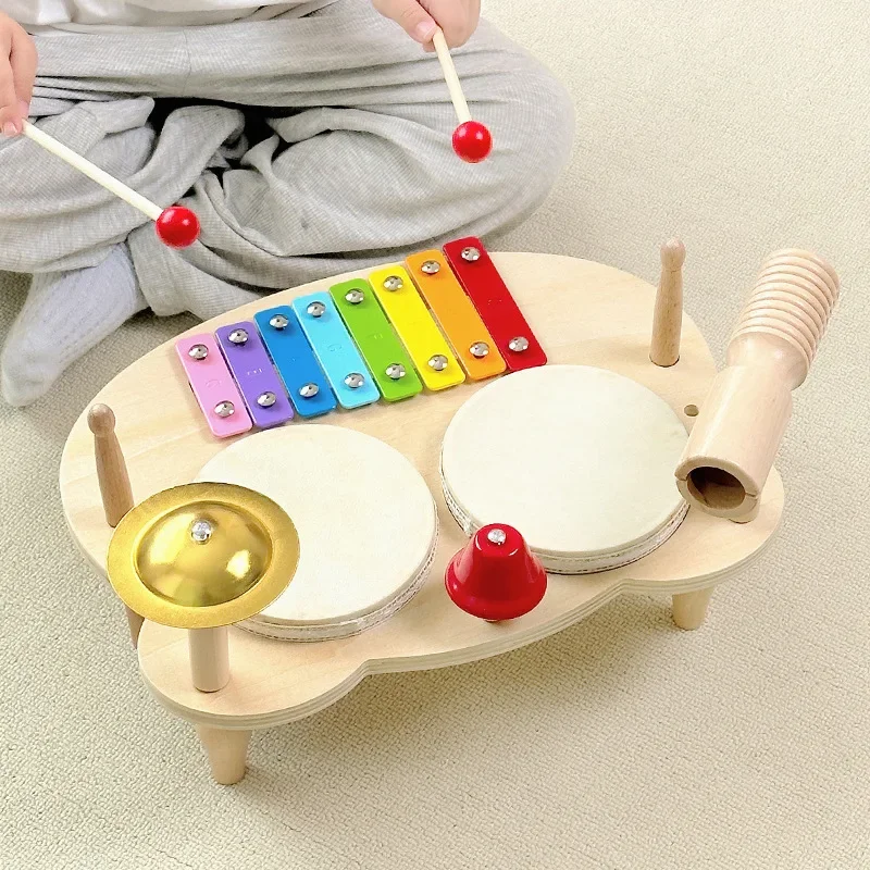 Baby Musical Instrument Montessori Preschool Music Toy Kids Drum Set Xylophone Tambourine Birthday Gift for Boys and Girls